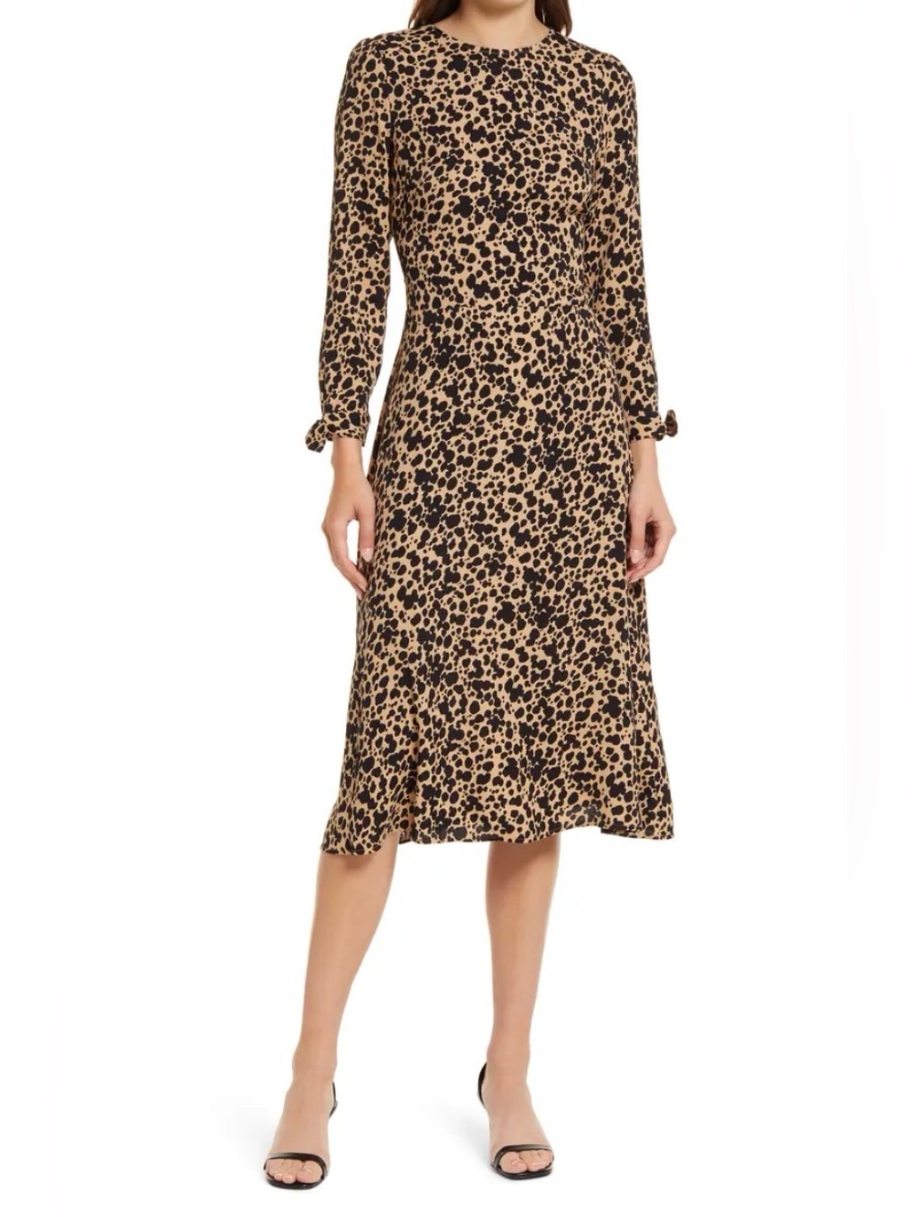 Reformation Tan and Black Leopard Midi Dress
